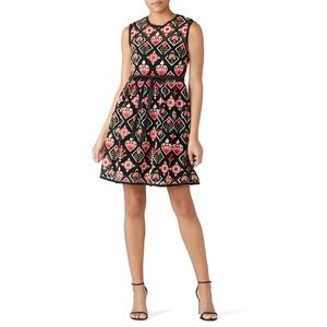 RED Valentino Floral Heart Embroidered Macrame Dress Black Red IT 42 US Size 6